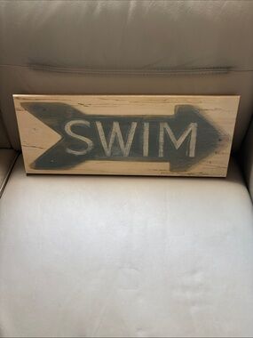 Source Unknown Blue-Gray "SWIM" Arrow Wall Art